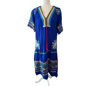 BRSY Womens Embroidered Kaftan Dress Size Medium Made In Egypt Casual Cover Up